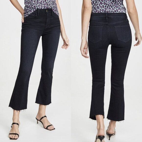 FRAME Le Crop Mini Raw-Edge Boot-Cut Jeans in Marcella size 30